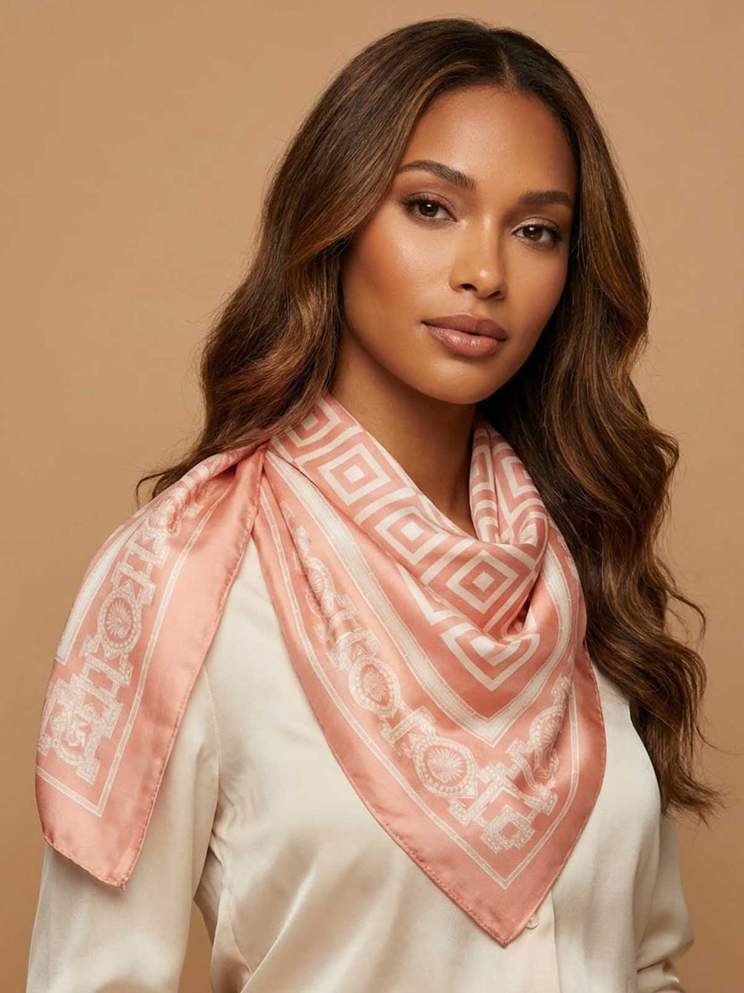 Square Geometric Opt Art Scarf with Medallion Pillar Border