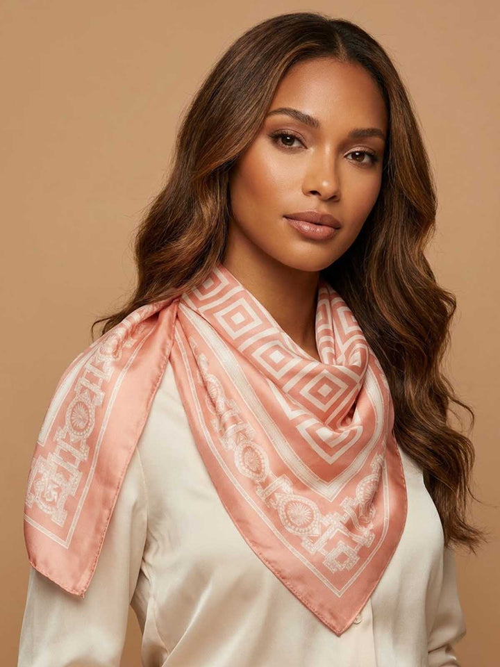 Square Geometric Opt Art Scarf with Medallion Pillar Border