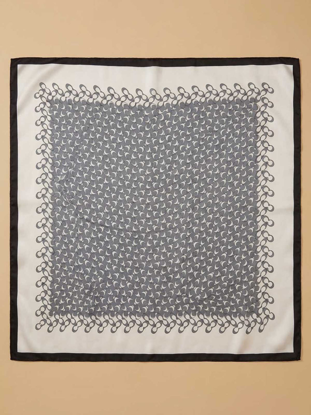 Square Micro-Patterned Medallion Field Scarf with Scalloped Border