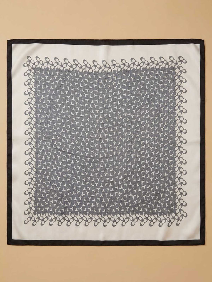 Square Micro-Patterned Medallion Field Scarf with Scalloped Border