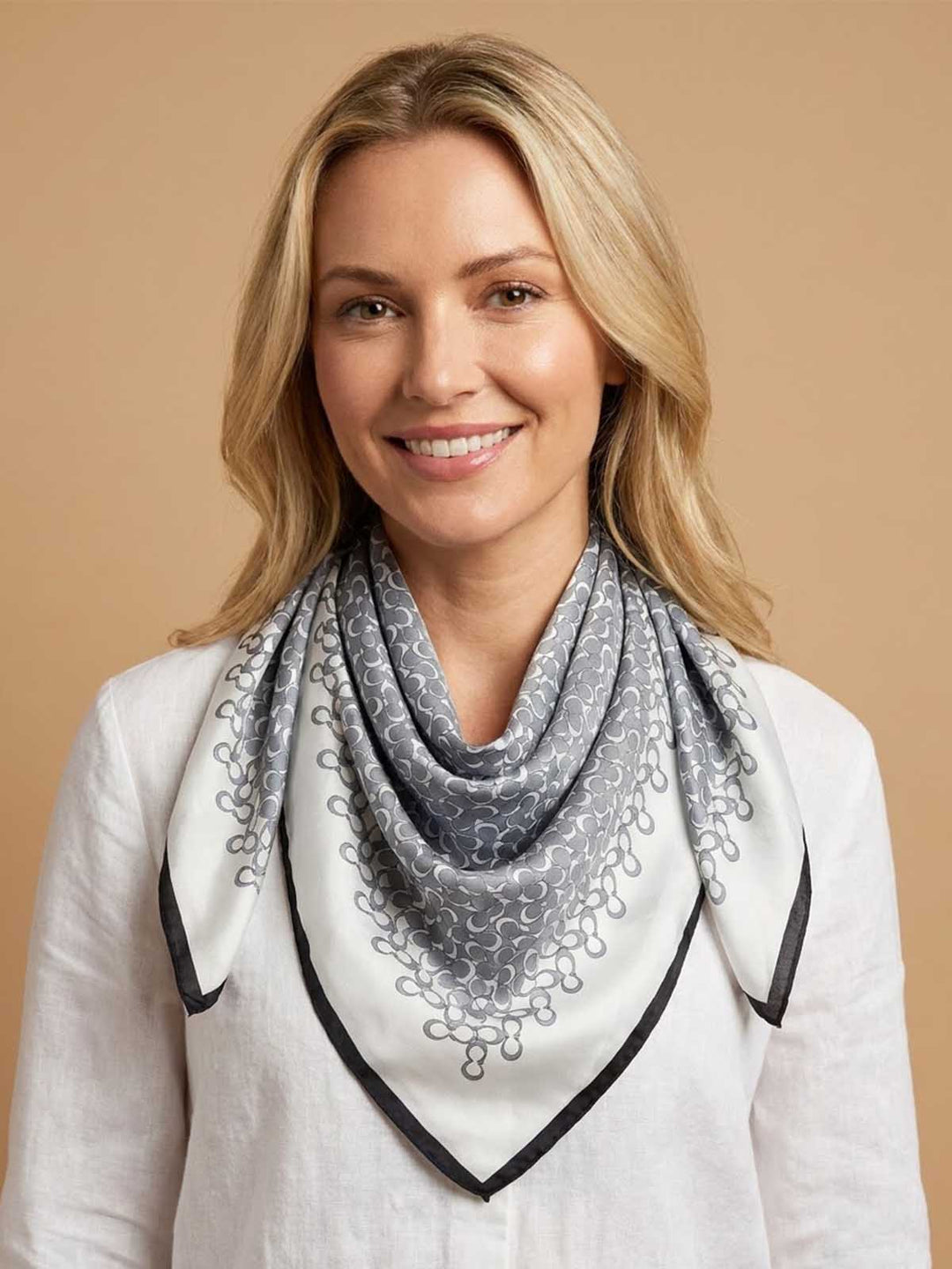 Square Micro-Patterned Medallion Field Scarf with Scalloped Border