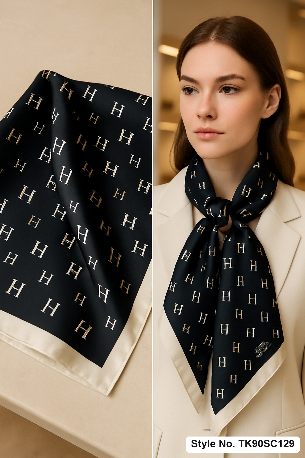 Square Scattered Initial Letter Scarf with Corner Carriage Medallions
