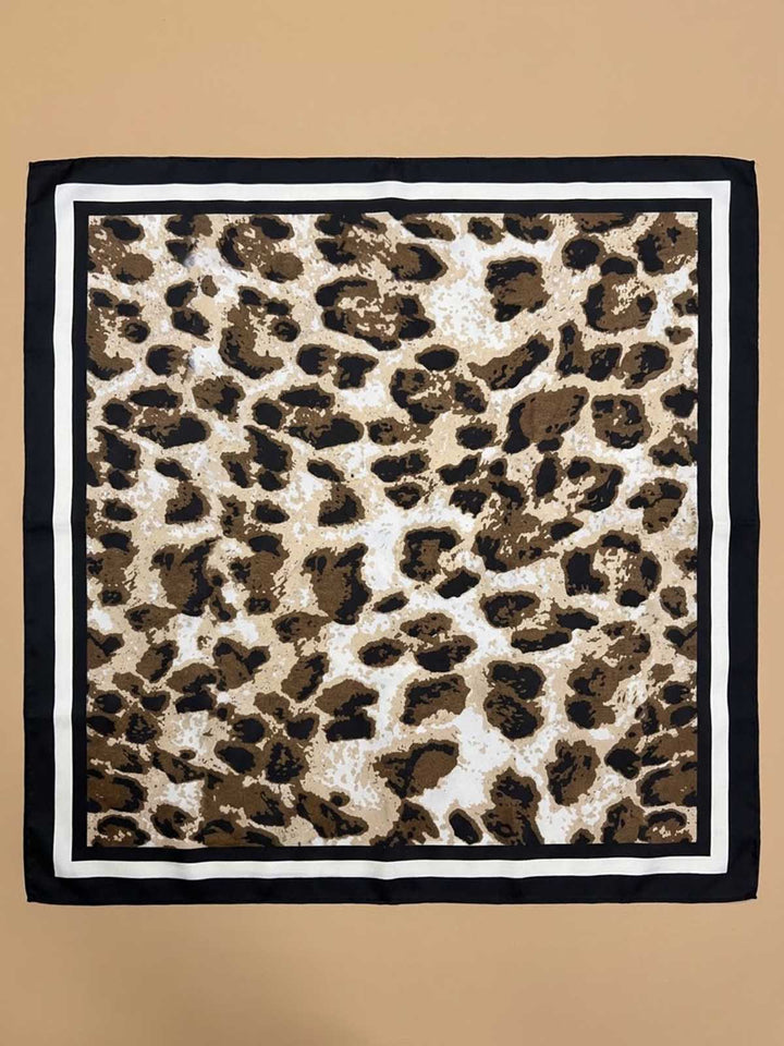 Square Leopard Print Scarf with Bold Striped Border Frame
