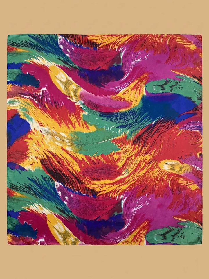 Square Abstract Brushstroke Feather Scarf with Vivid Multitone Palette