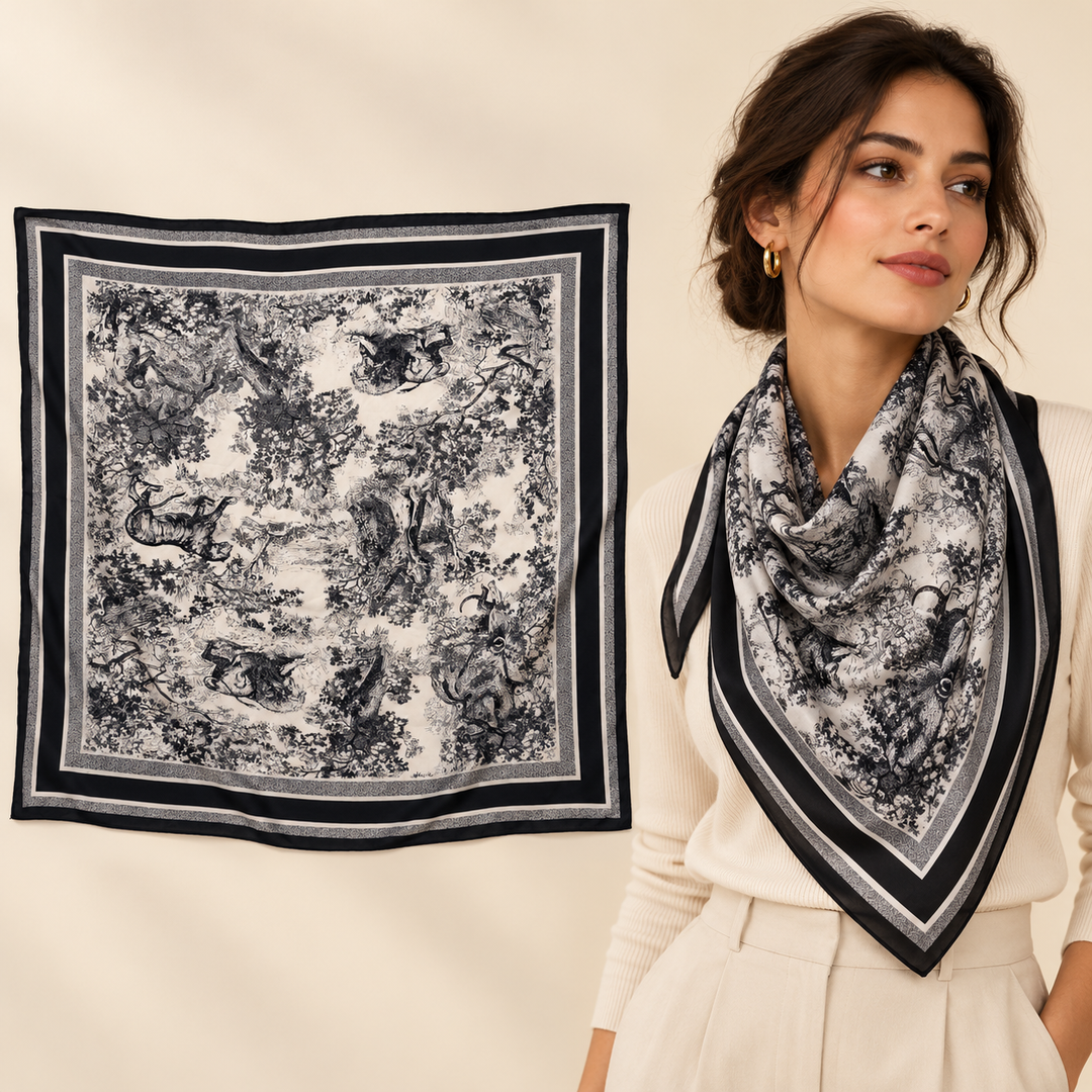 Ornate Floral Tapestry Scarf in Black, White &amp; Gray – TK90SC146