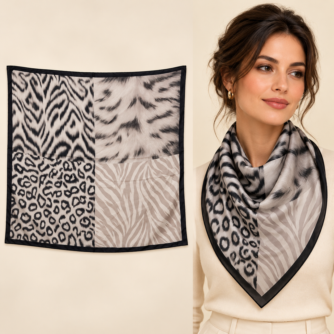 Grey Scarf with Mixed Zebra and Animal Prints – TK90SC147