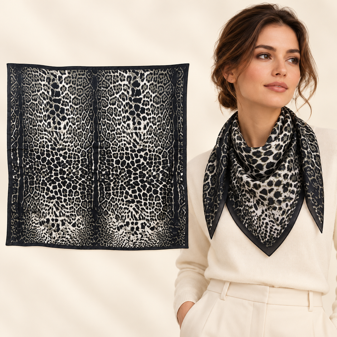 Black and Grey Scarf with All-Over Leopard Print – TK90SC150