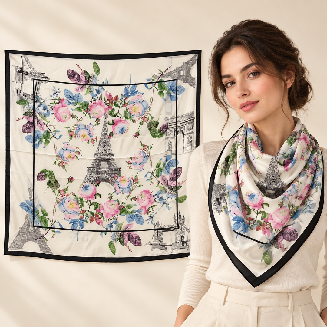 Delicate Floral Garden Scarf in Ivory, Pink, Blue &amp; Green – TK90SC155