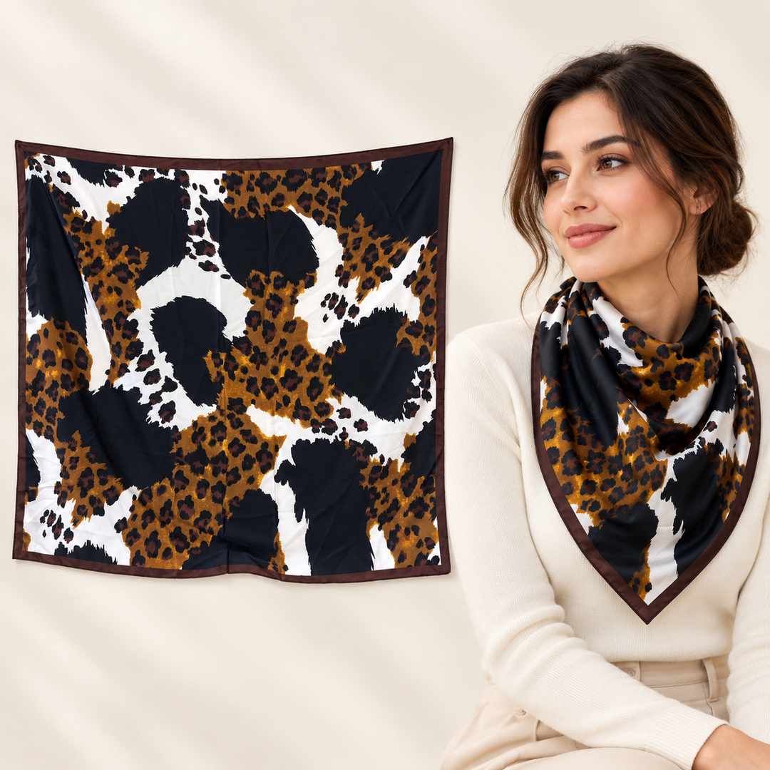 Bold Animal- Patchwork Scarf in Black, Ivory &amp; Tan – TK90SC159