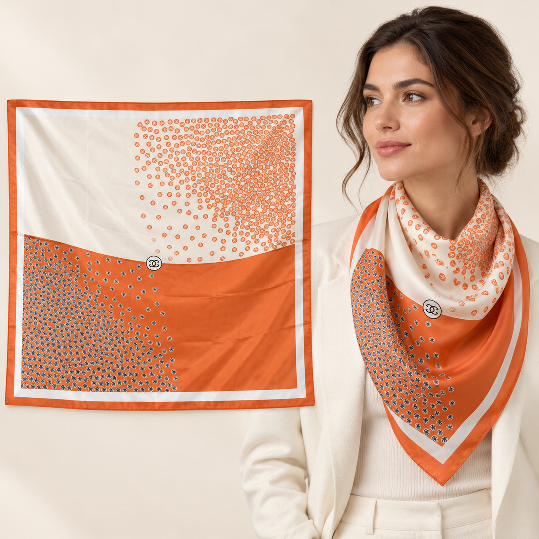 Color-blocked Geometric Scarf in Peach, Cream &amp; White – TK90SC161