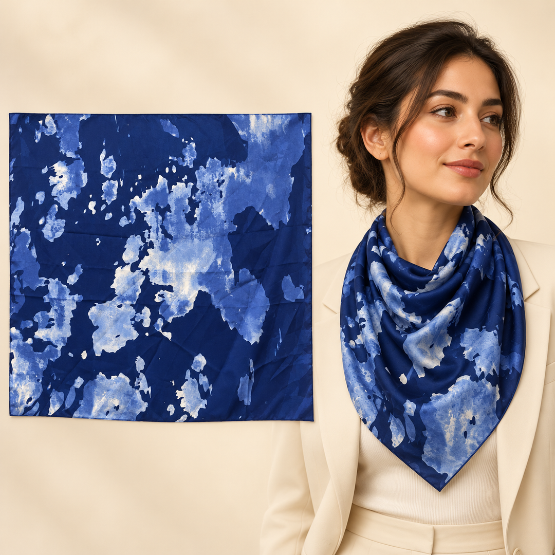Soft Floral Scenic Scarf in Navy &amp; White – TK90SC162