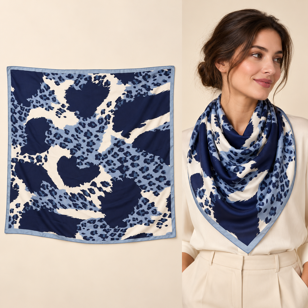 Cow- Patchwork Scarf in Navy, Ivory &amp; White – TK90SC163