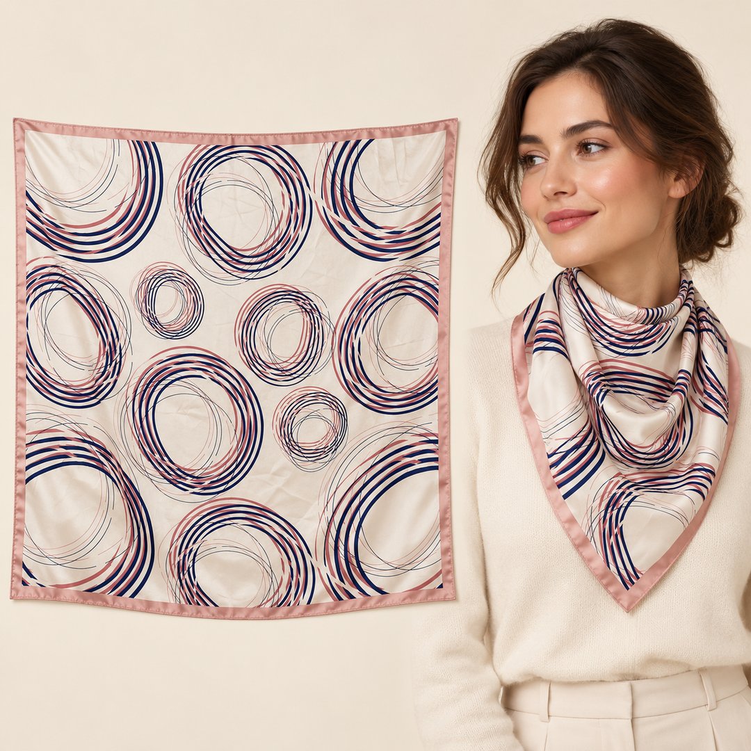 Ivory Scarf with Grey and Mauve Concentric Circles – TK90SC166