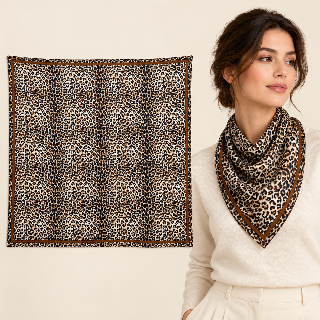 Small Repeating Animal-inspired Scarf in Brown, Black &amp; Cream – TK90SC167