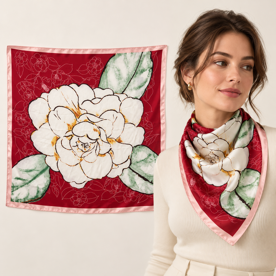 Oversized Floral Scarf in Red, Green &amp; Ivory – TK90SC169