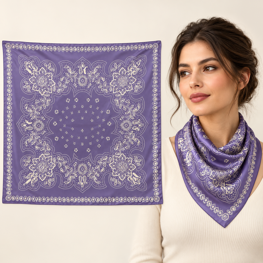 Paisley Border and Floral S Scarf in Lavender &amp; Lilac – TK90SC171