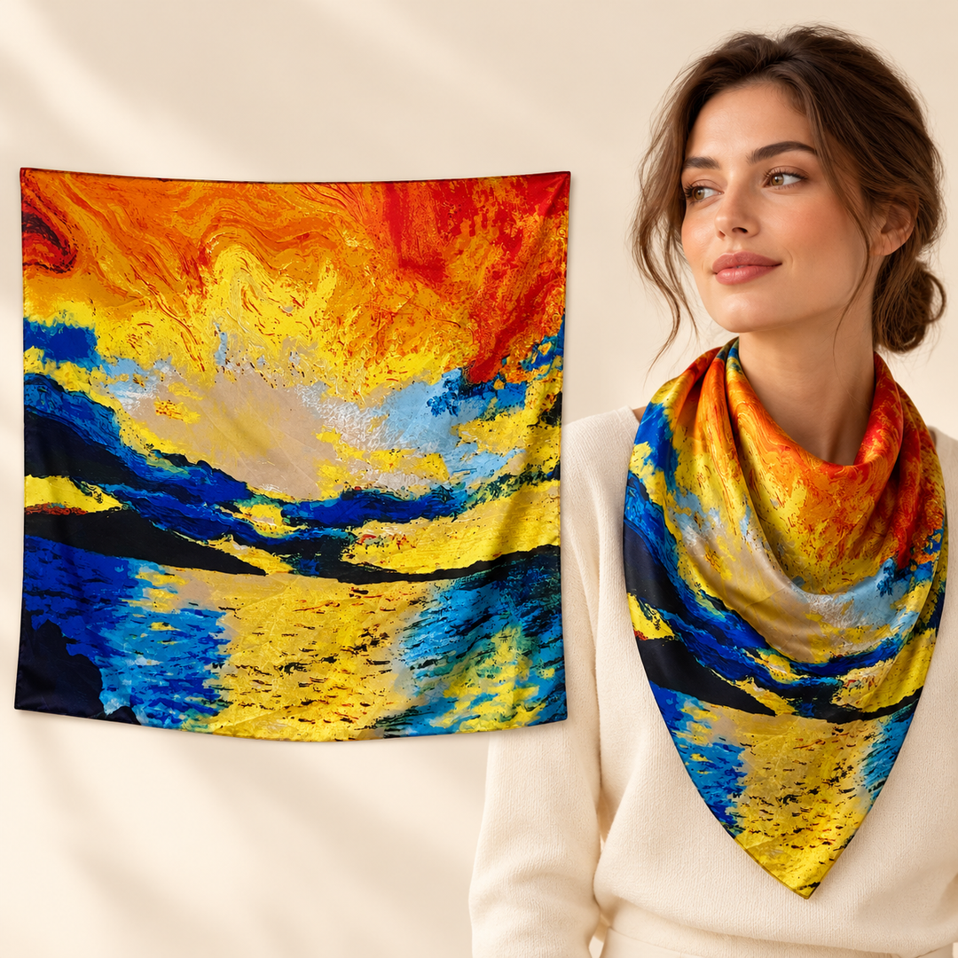 Abstract Painterly Color-block Scarf in Yellow, Blue &amp; Green – TK90SC192