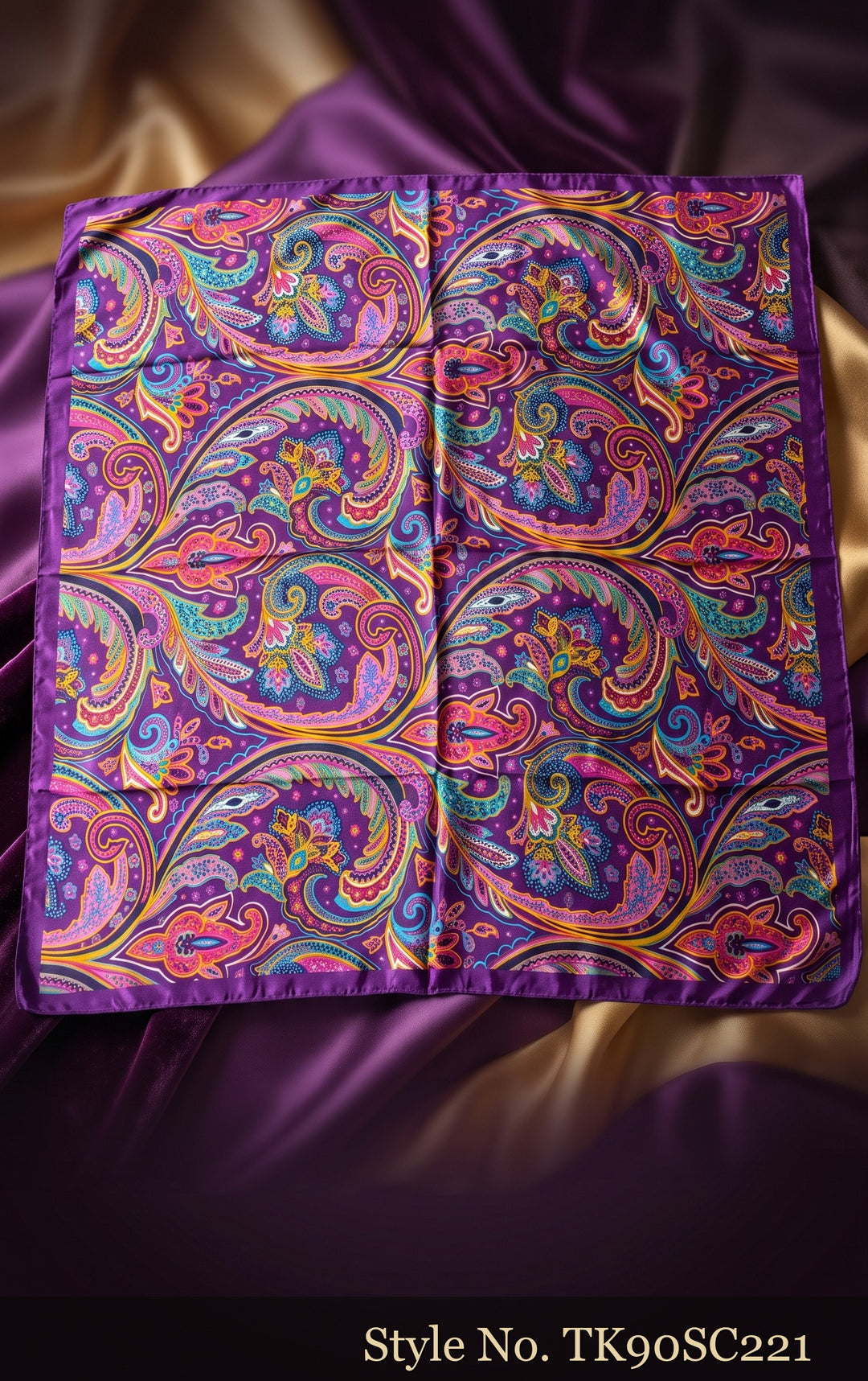 Purple Scarf with Multicolor Paisley Medallions – TK90SC221