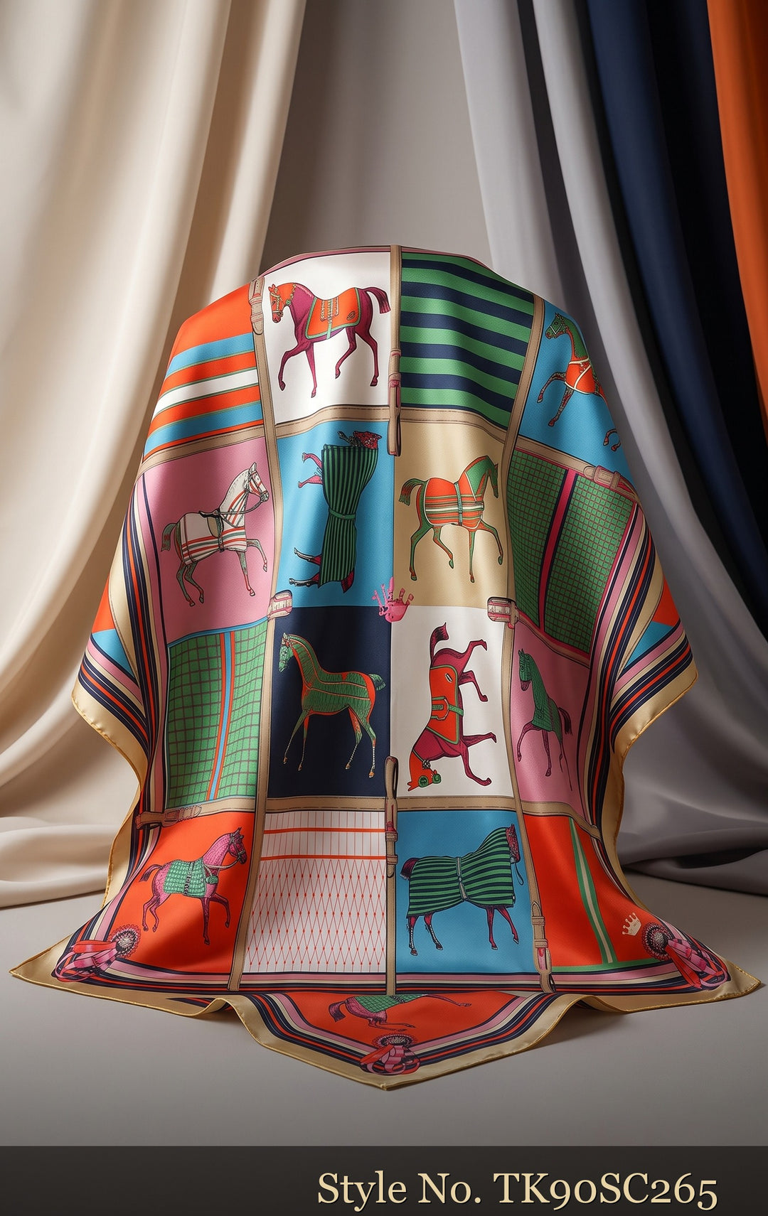 Colorful Patchwork Scarf with Small Animal Illustrations – TK90SC265