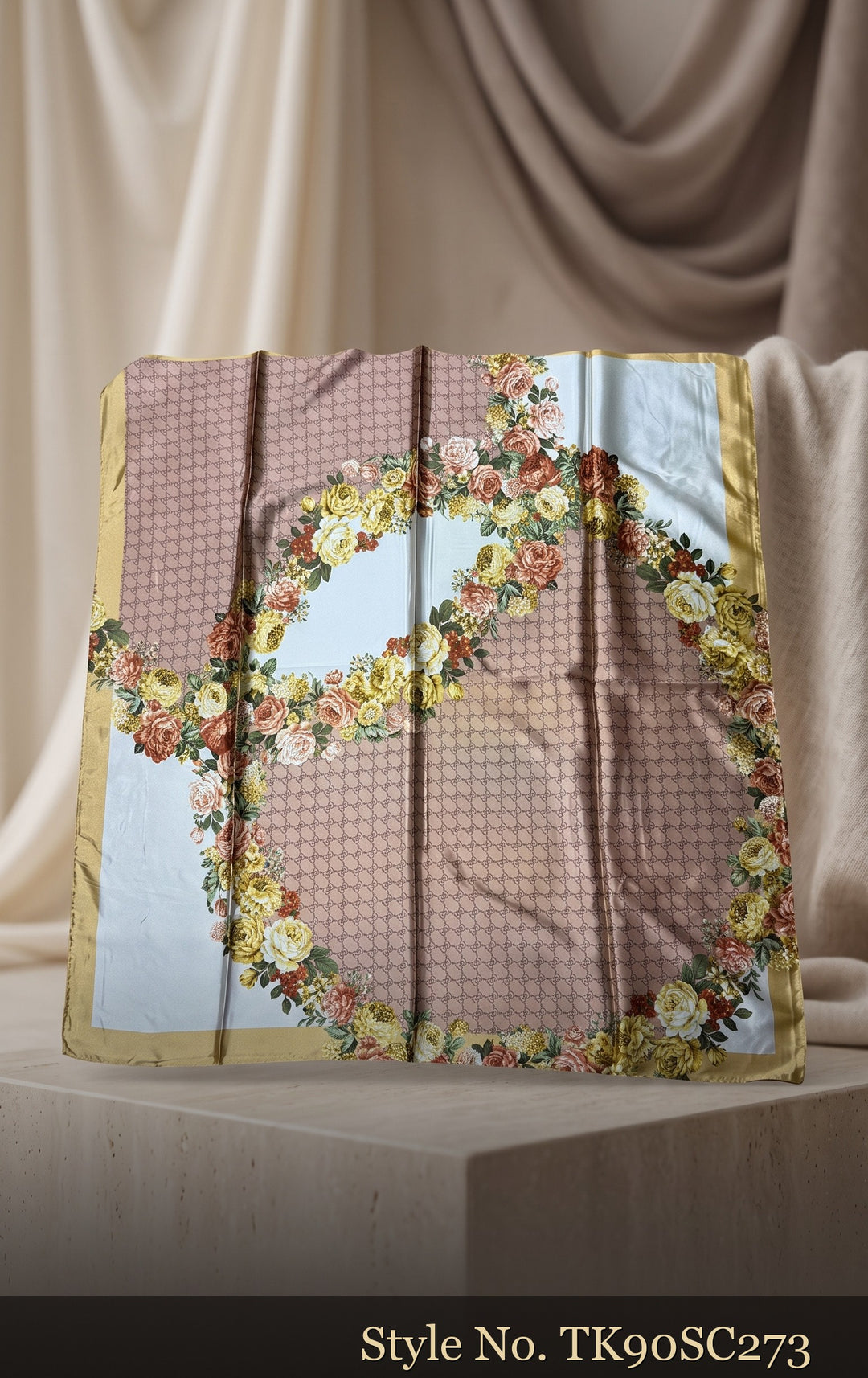 Beige Patchwork Scarf with Pastel Floral Panels – TK90SC273