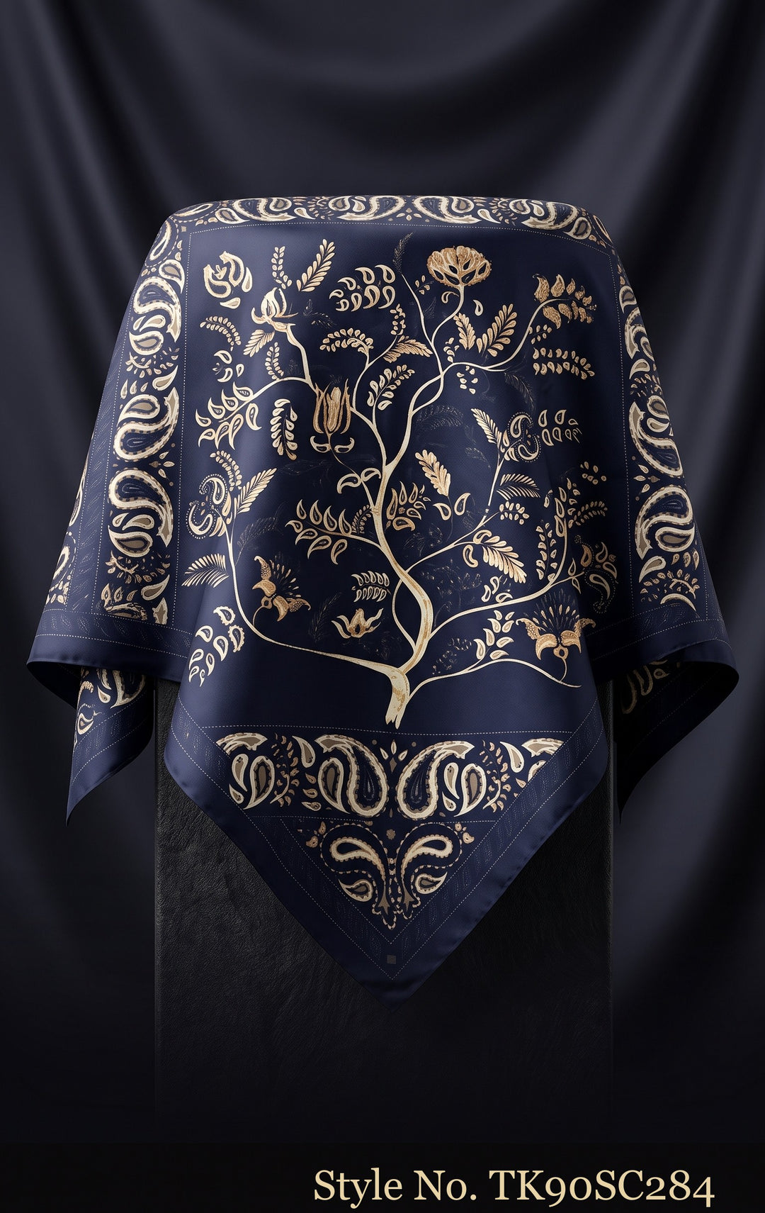 Navy Scarf with Ivory Botanical and Symbol Print – TK90SC284