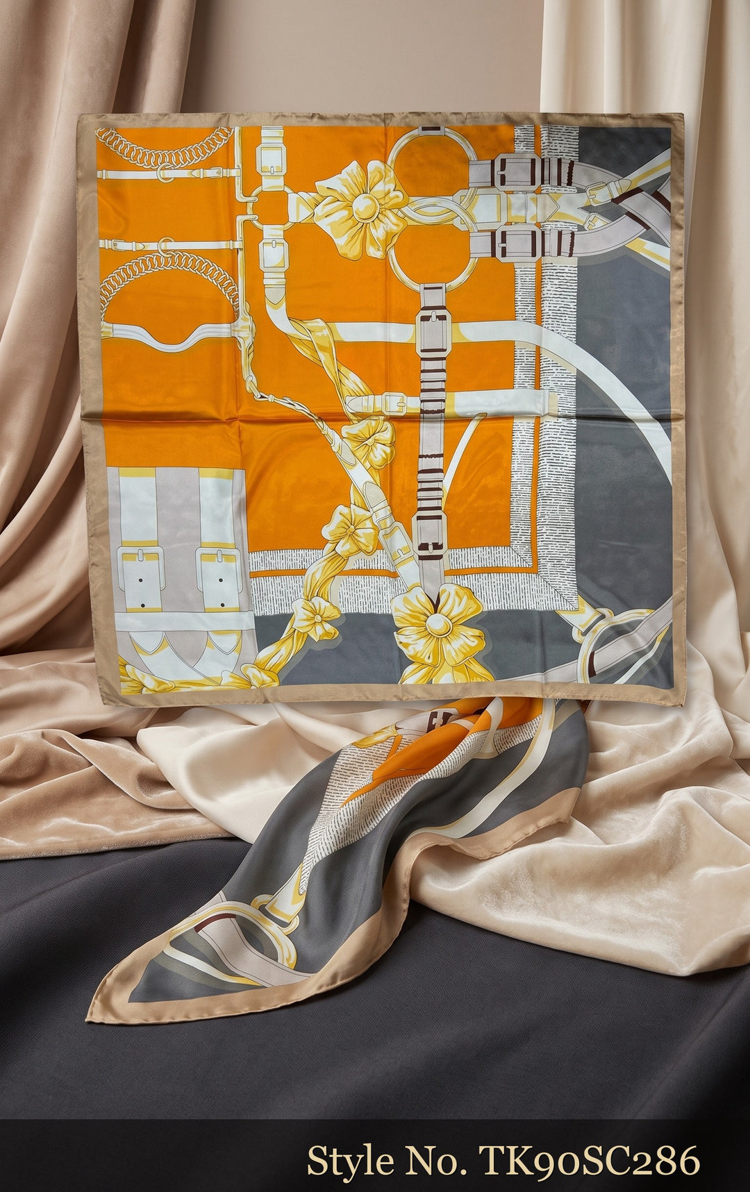 Orange Scarf with Ivory Chain and Floral Motifs – TK90SC286