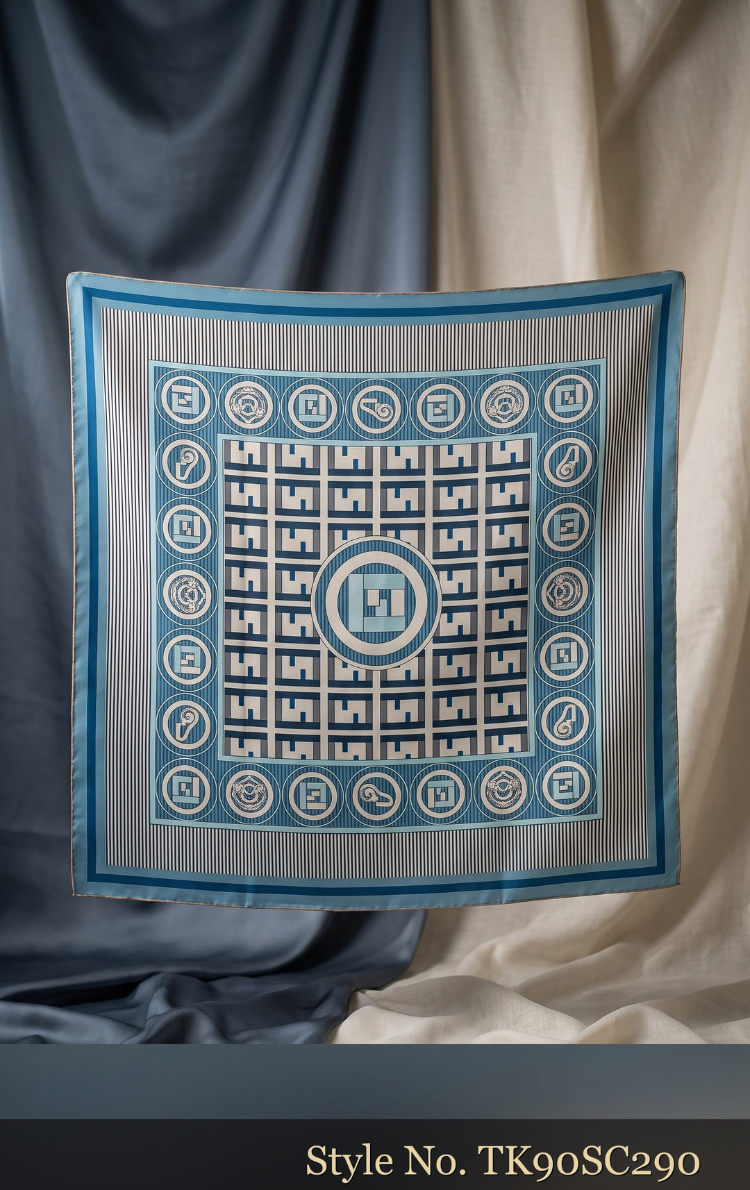 Turquoise Scarf with Framed Geometric Medallion – TK90SC290