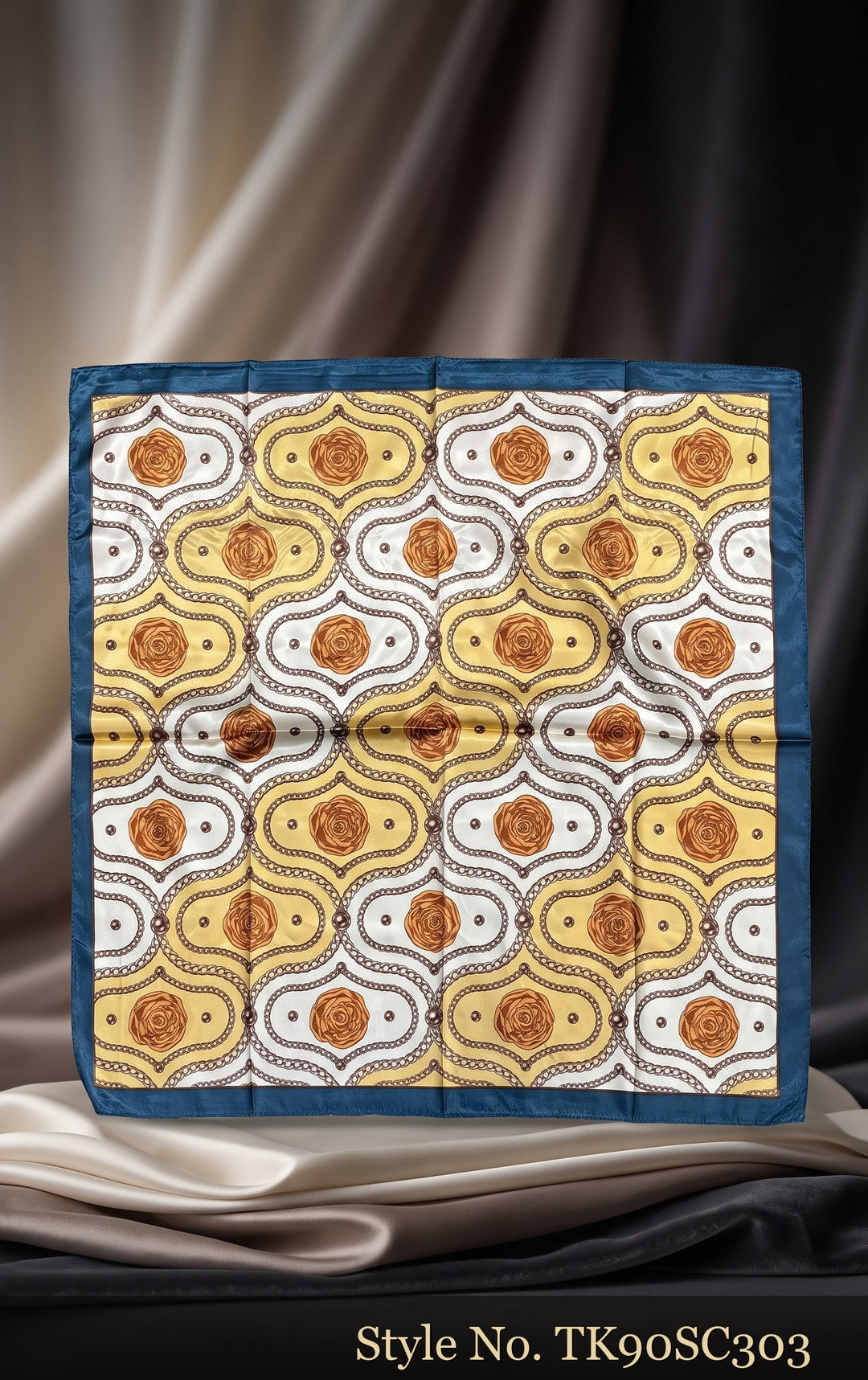 Ivory Scarf with Orange and Navy Rounded Geometric Print – TK90SC303