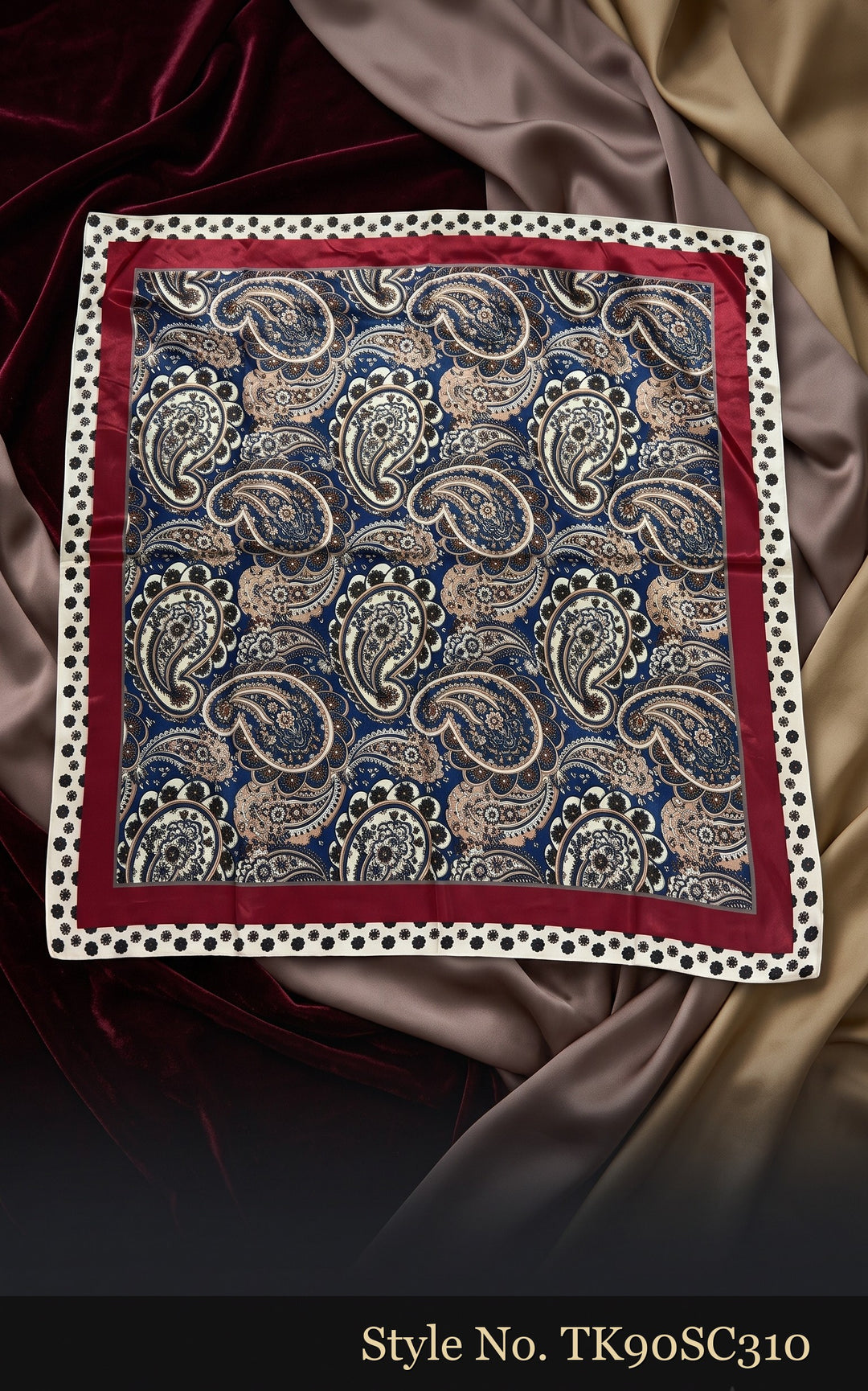 Navy Scarf with Gold Paisley Medallions and Ivory Border – TK90SC310