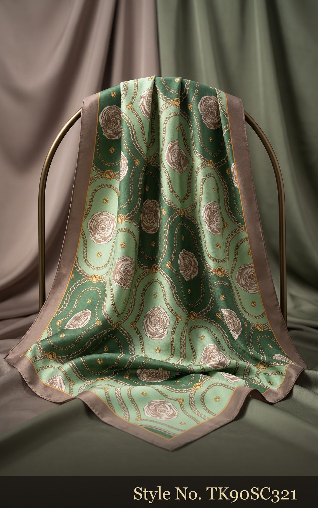 Sage Green Scarf with Ivory Damask Medallions – TK90SC321