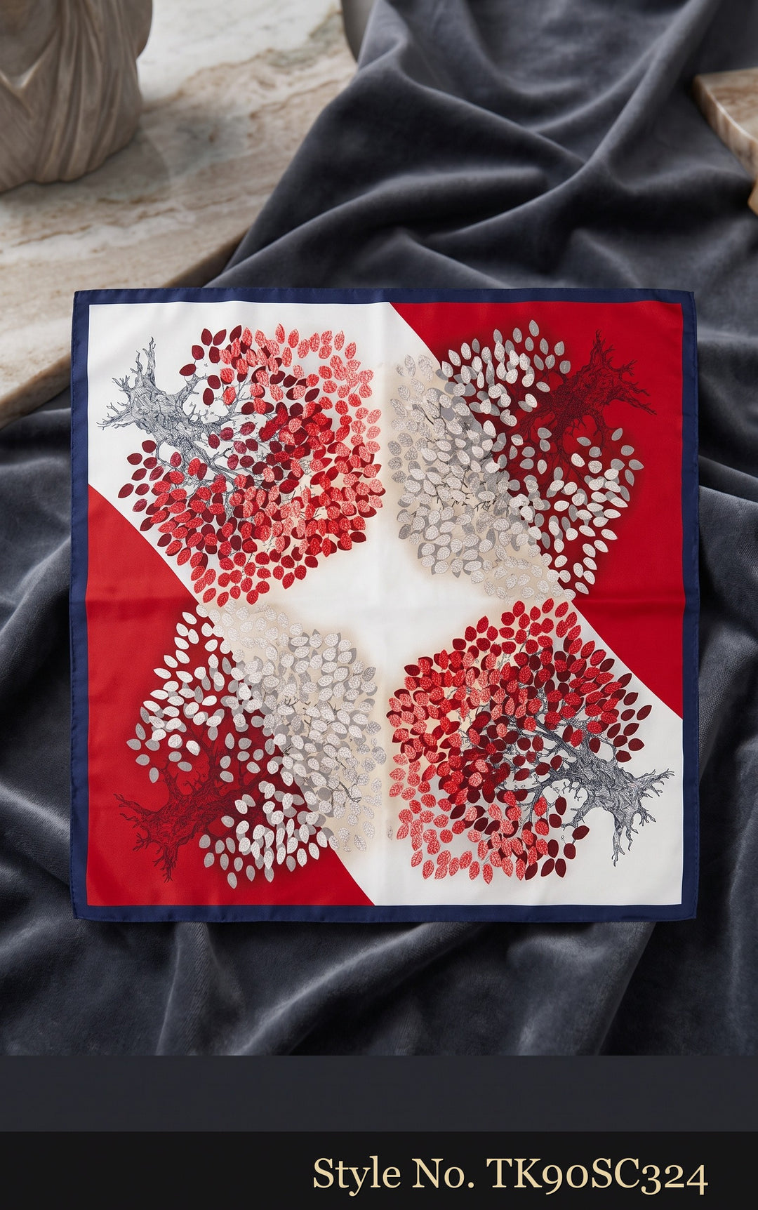 Red and Ivory Four-Panel Scarf with Floral Motifs – TK90SC324