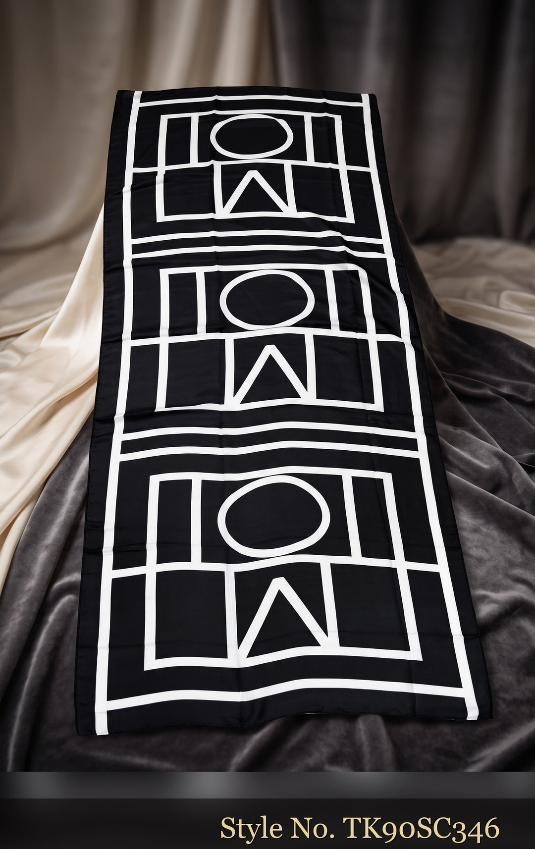 Black and White Scarf with Abstract Geometric Grid – TK90SC346