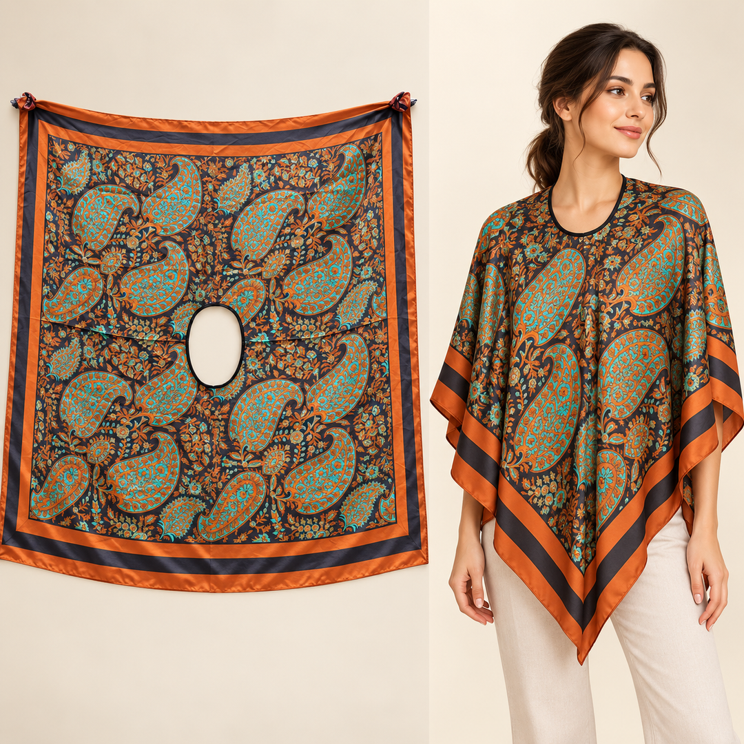 Beige Scarf with Multicolor Paisley Panels – TK90SC358