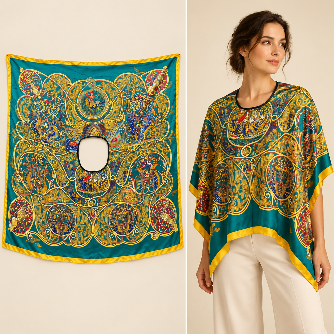 Turquoise Scarf with Blue and Gold Paisley Print – TK90SC363