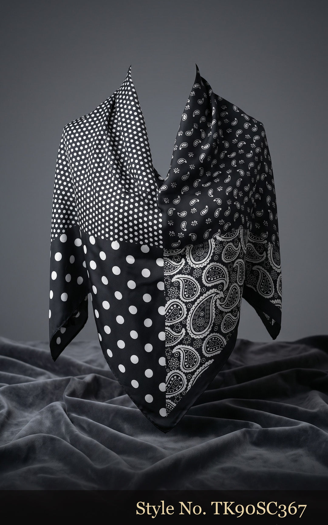 Black and White Four-Panel Geometric Patchwork Scarf – TK90SC367