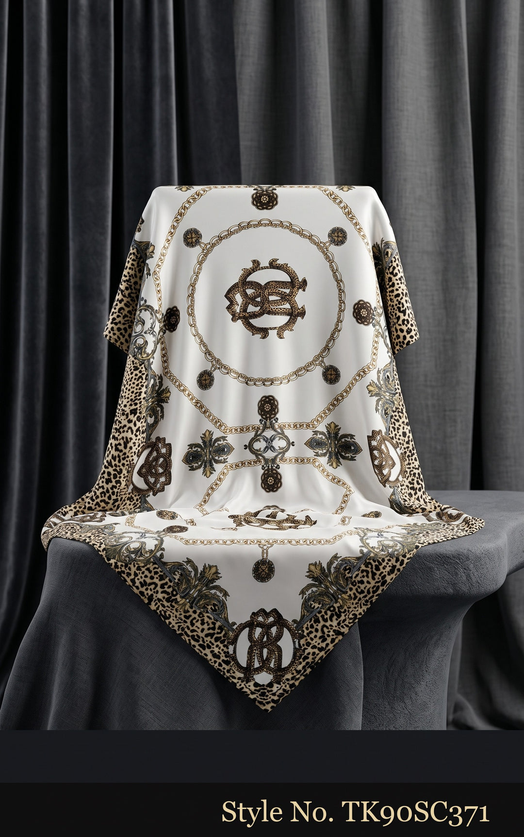 Ivory Scarf with Repeating Grey Medallions – TK90SC371