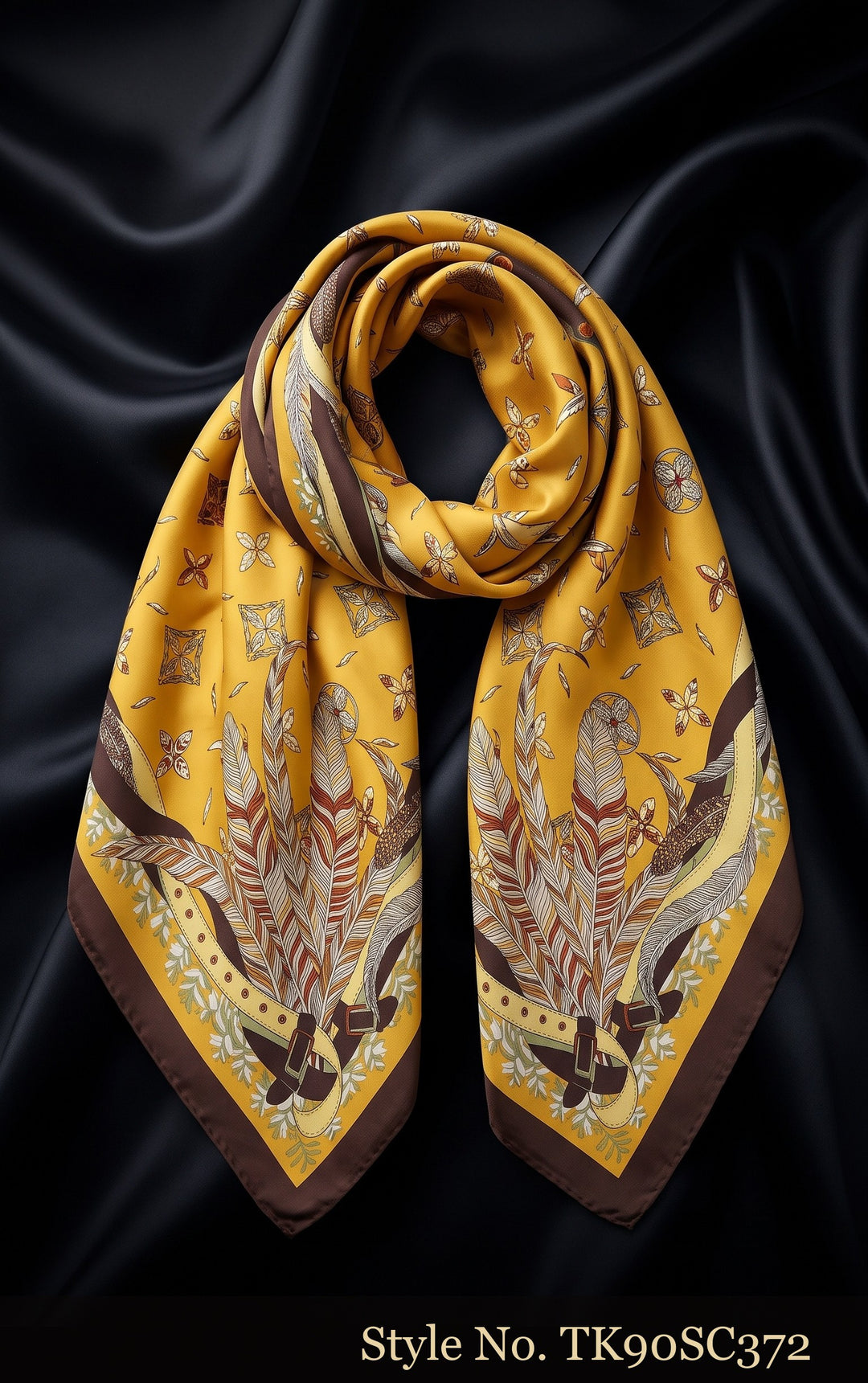 Bright Yellow Scarf with Blue Geometric Medallions – TK90SC372