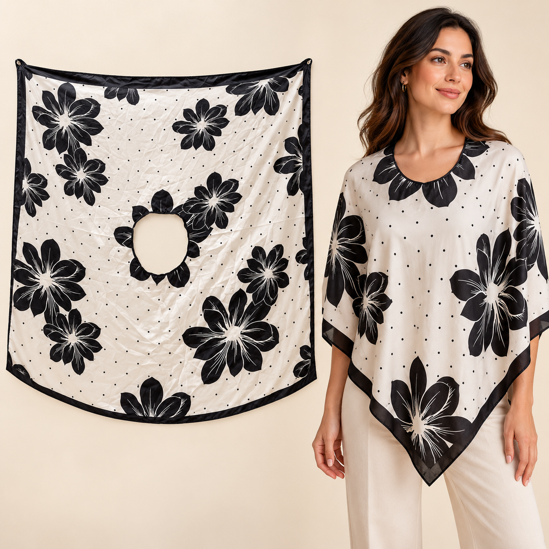 Black and White Scarf with Bold Floral Blooms – TK90SC380