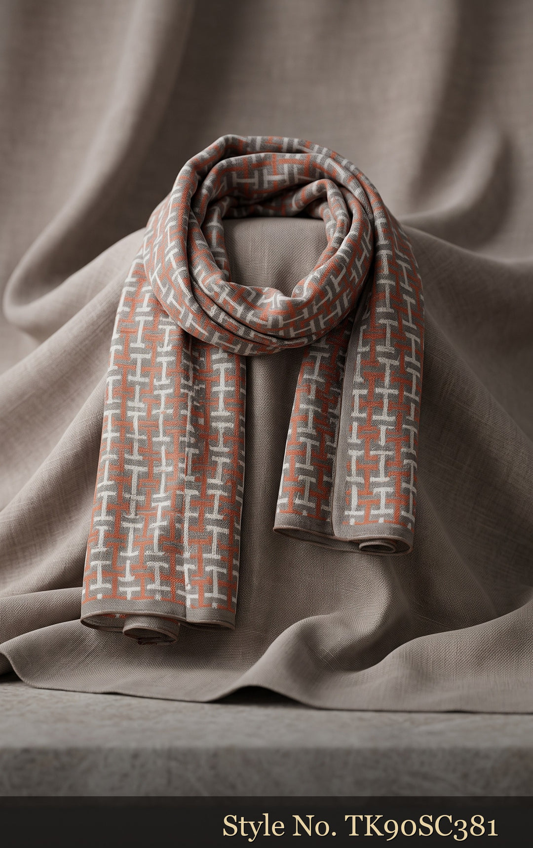 Blush Beige Scarf with Fine Diagonal Lattice Print – TK90SC381