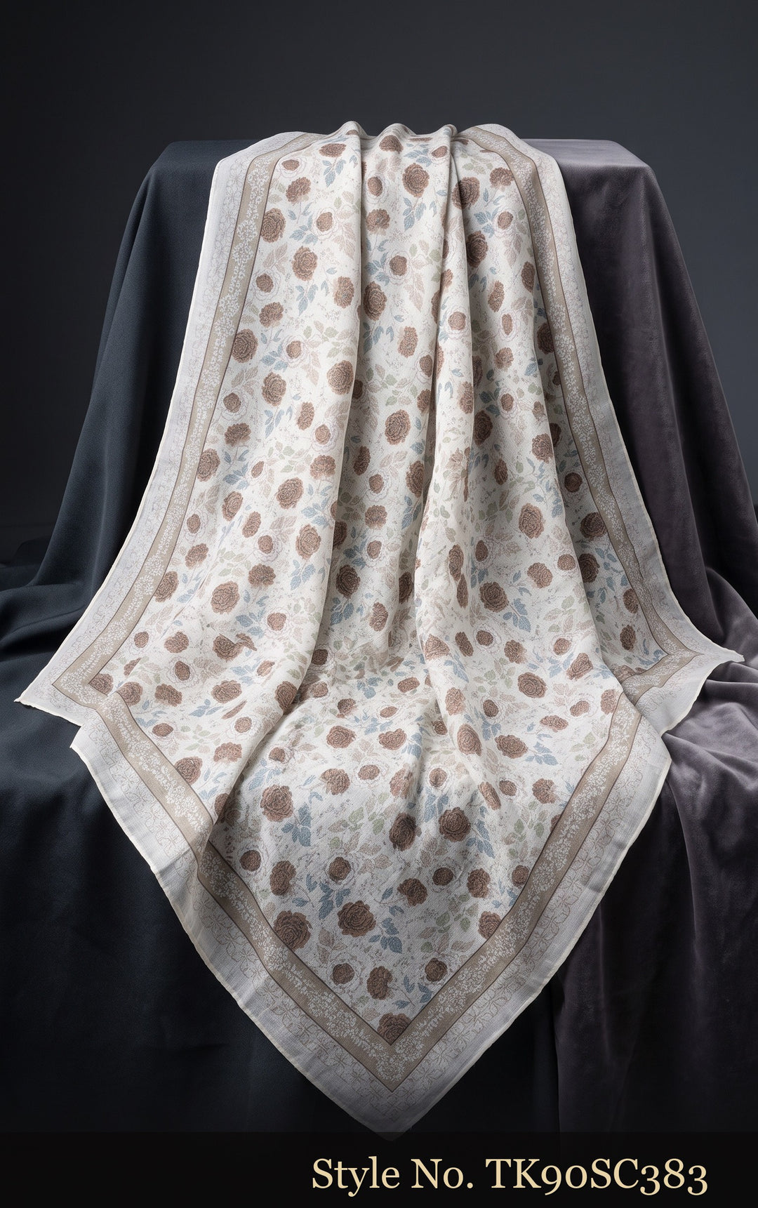 Ivory Scarf with Small Tan Floral Motifs – TK90SC383