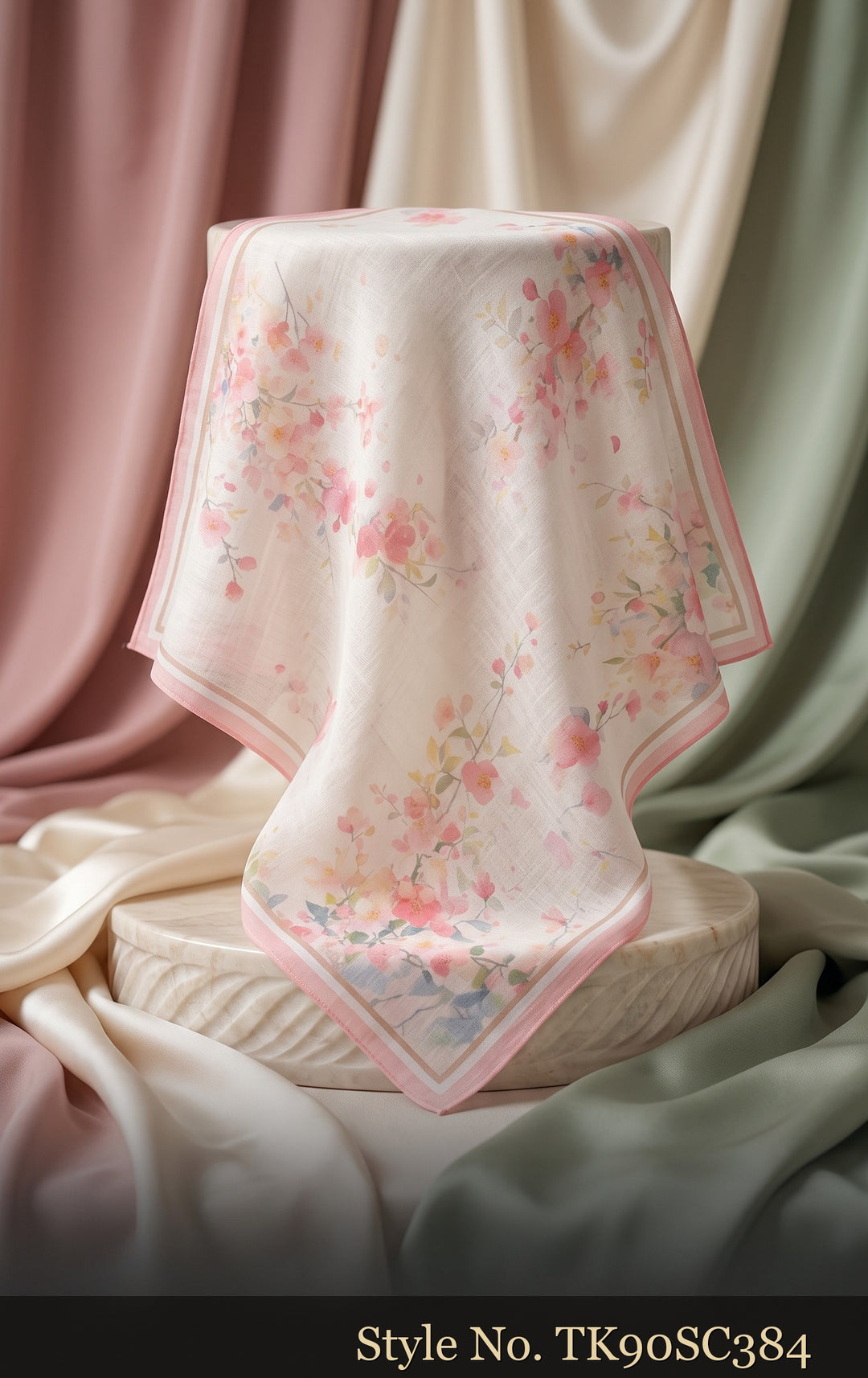 Pale Blue Scarf with Pink Watercolor Florals – TK90SC384
