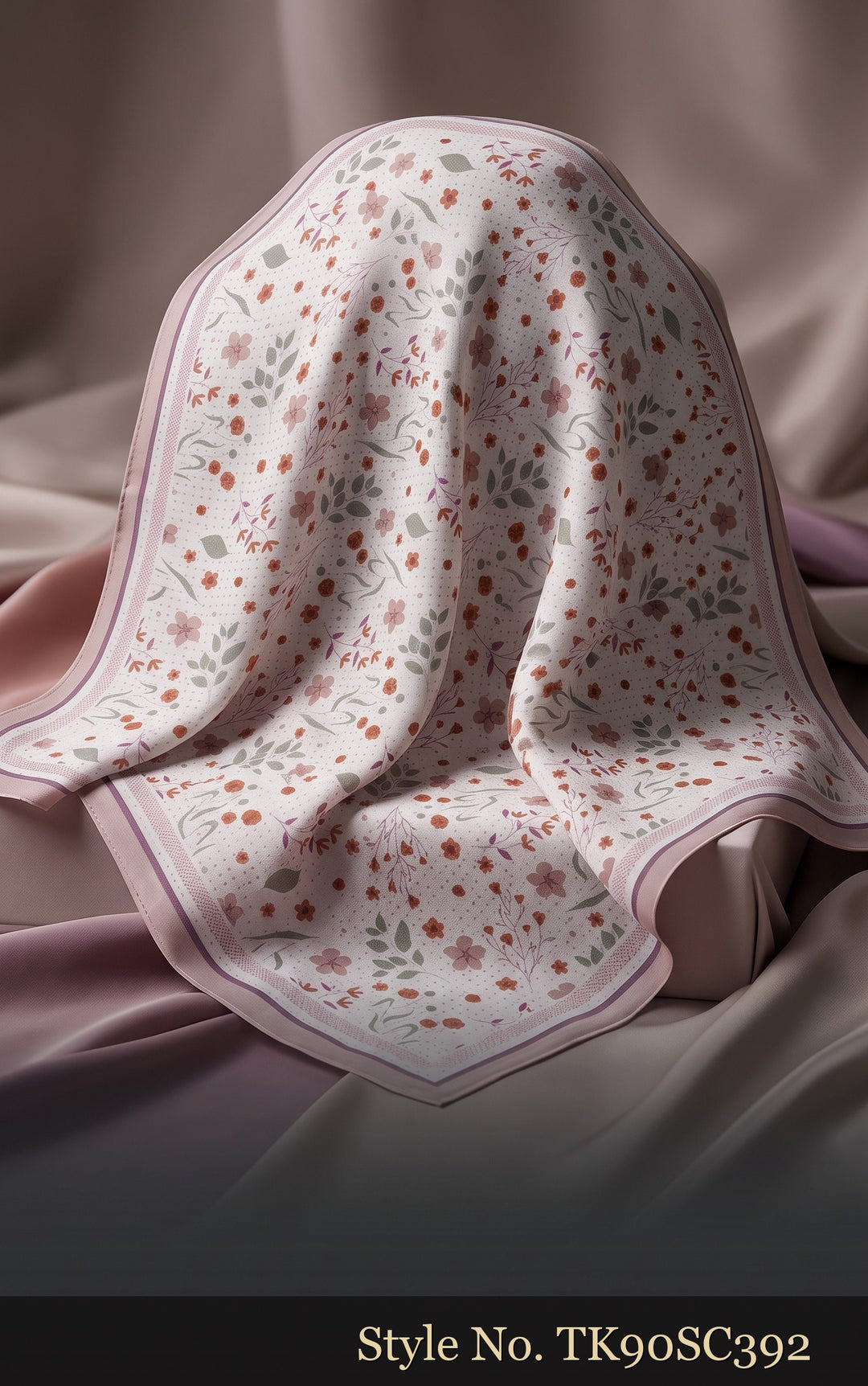 Ivory Scarf with Tiny Pink and Red Floral Print – TK90SC392