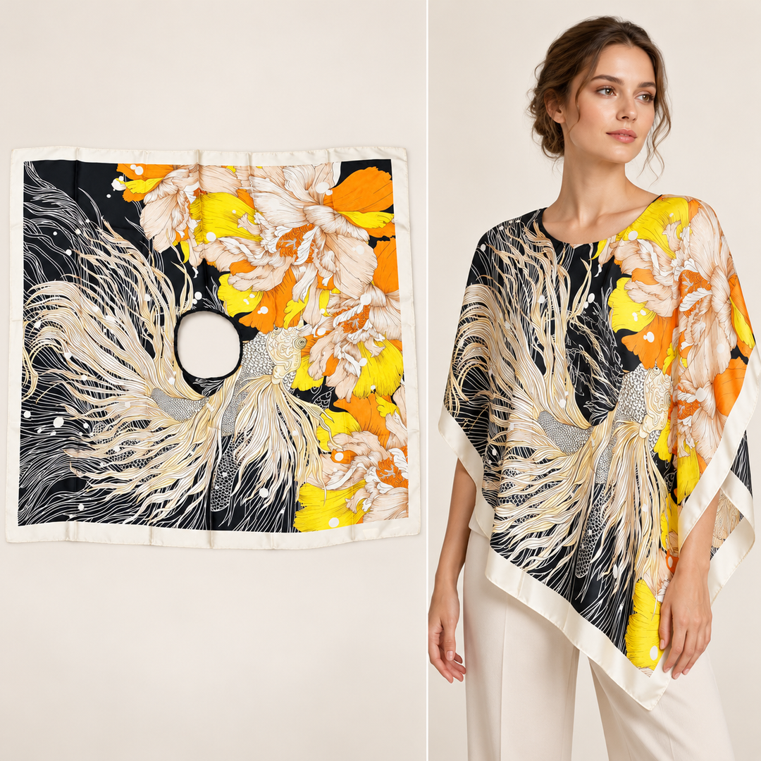 Black and Ivory Scarf with Oversized Yellow Floral Print – TK90SC399