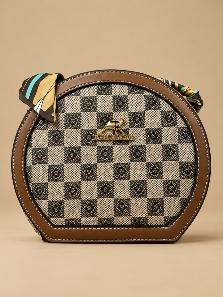 Beige Checkerboard Crossbody Bag | BAGWZ016