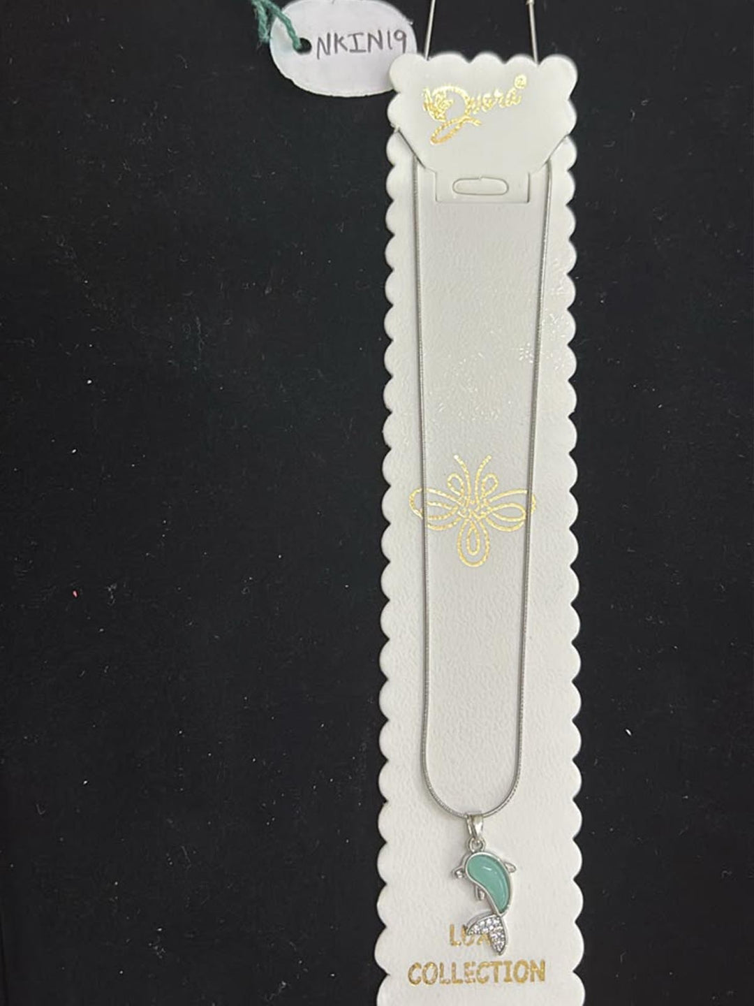 Silver Pavé Crystal Dolphin Pendant Necklace with Mint Green Inlay