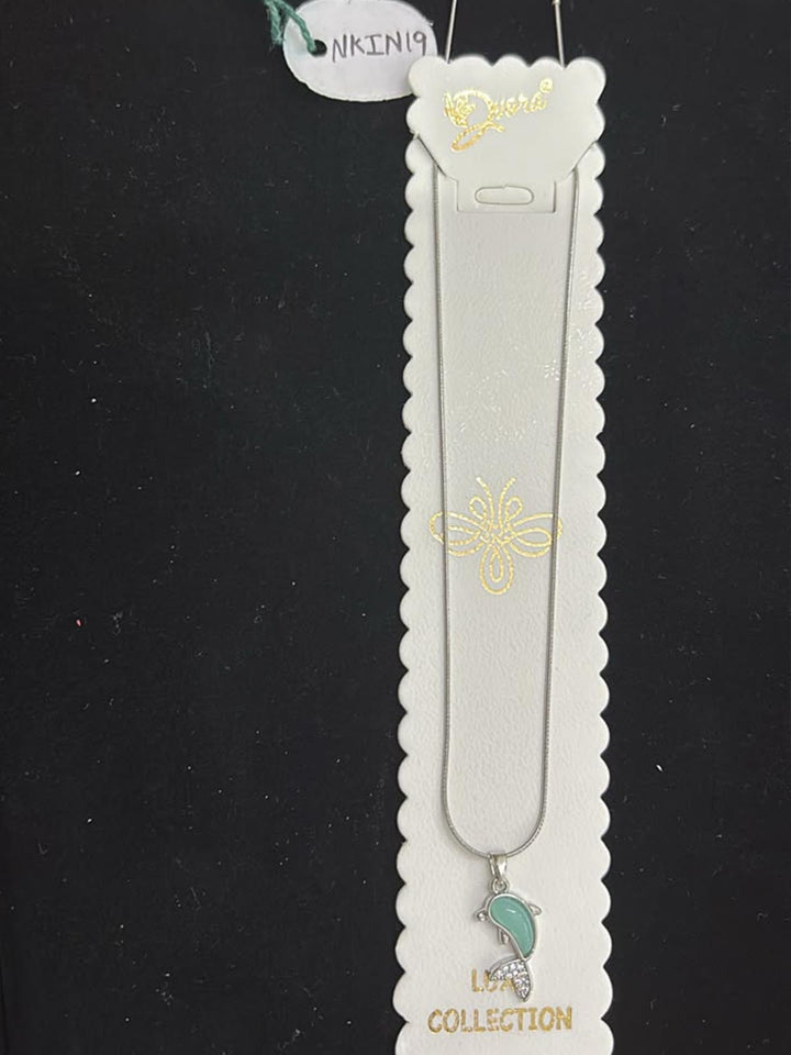 Silver Pavé Crystal Dolphin Pendant Necklace with Mint Green Inlay