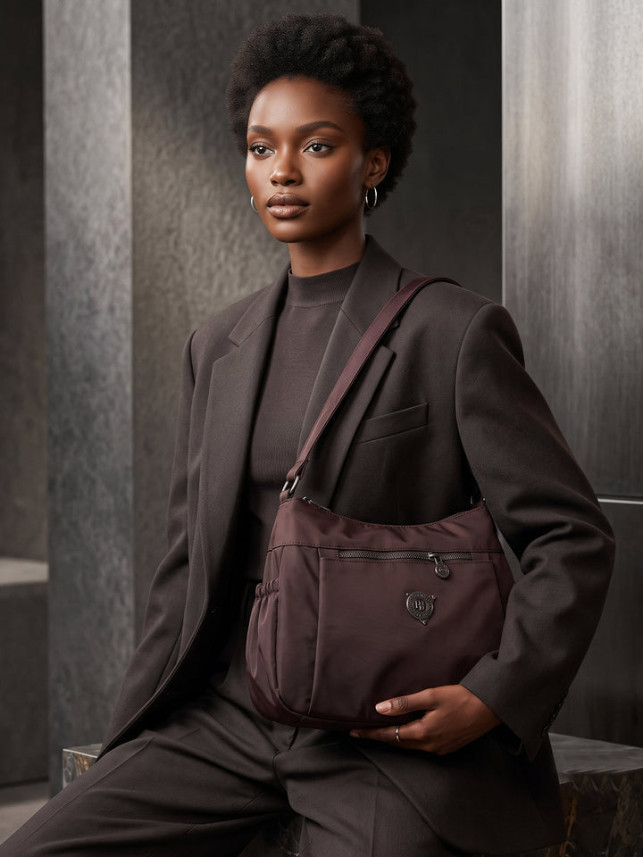 Multi-Pocket Shoulder Bag - Lightweight Nylon Handbag
