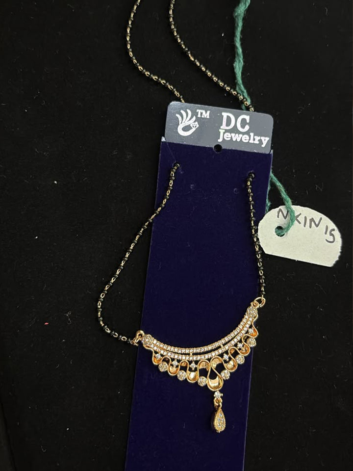 Gold Pavé Crystal Scalloped Curved Mangalsutra Pendant Necklace