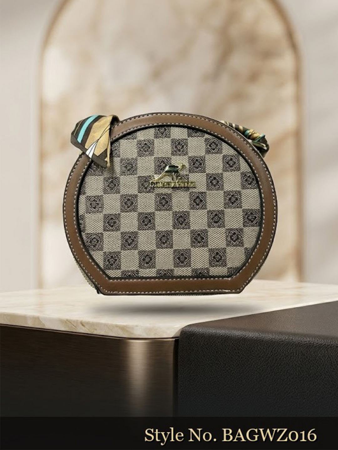 Beige Checkerboard Crossbody Bag | BAGWZ016
