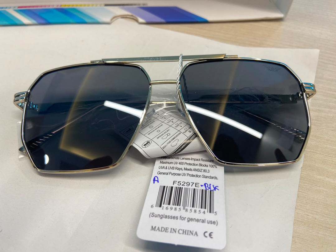 Silver and Black Geometric Square Navigator Sunglasses